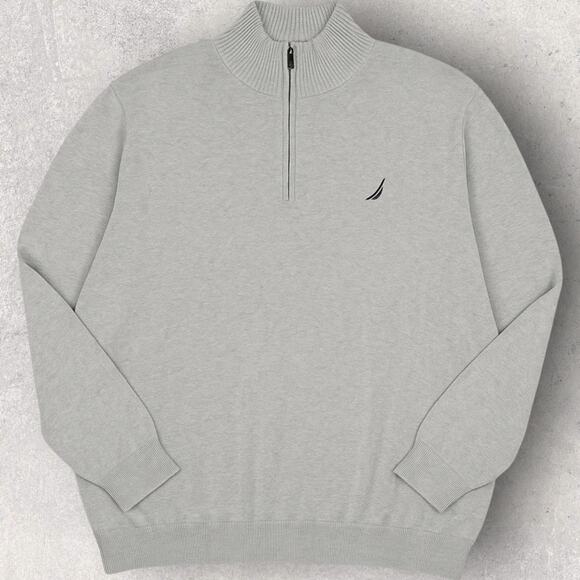 Nautica Men’s 3XL Sweater Big & Tall Quarter Zip Pullover Light Gray NWT - Picture 5 of 12